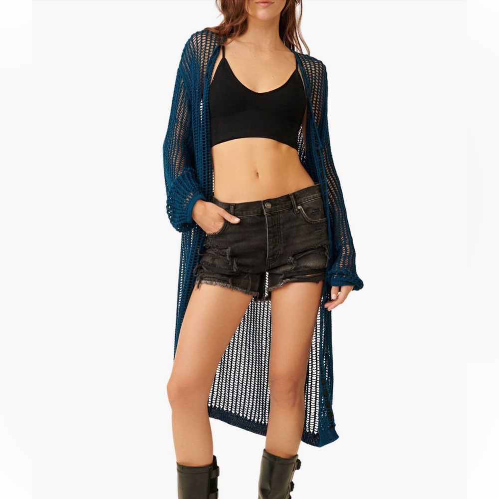 Free People Navy Crochet Sweater